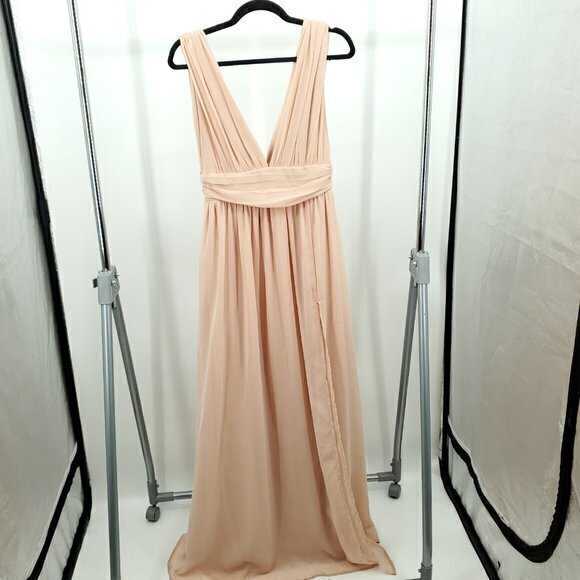 Lulu's Heavenly Hues Blush Plunge Maxi Dress S Blush Pink - Picture 2 of 16